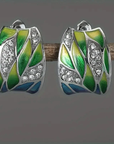 Vintage Green Enamel Zirconia Earrings