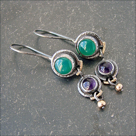 Vintage Green &amp; Purple Crystal Earrings