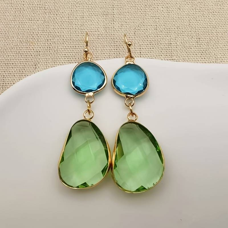 Vintage Blue &amp; Green Crystal Earrings