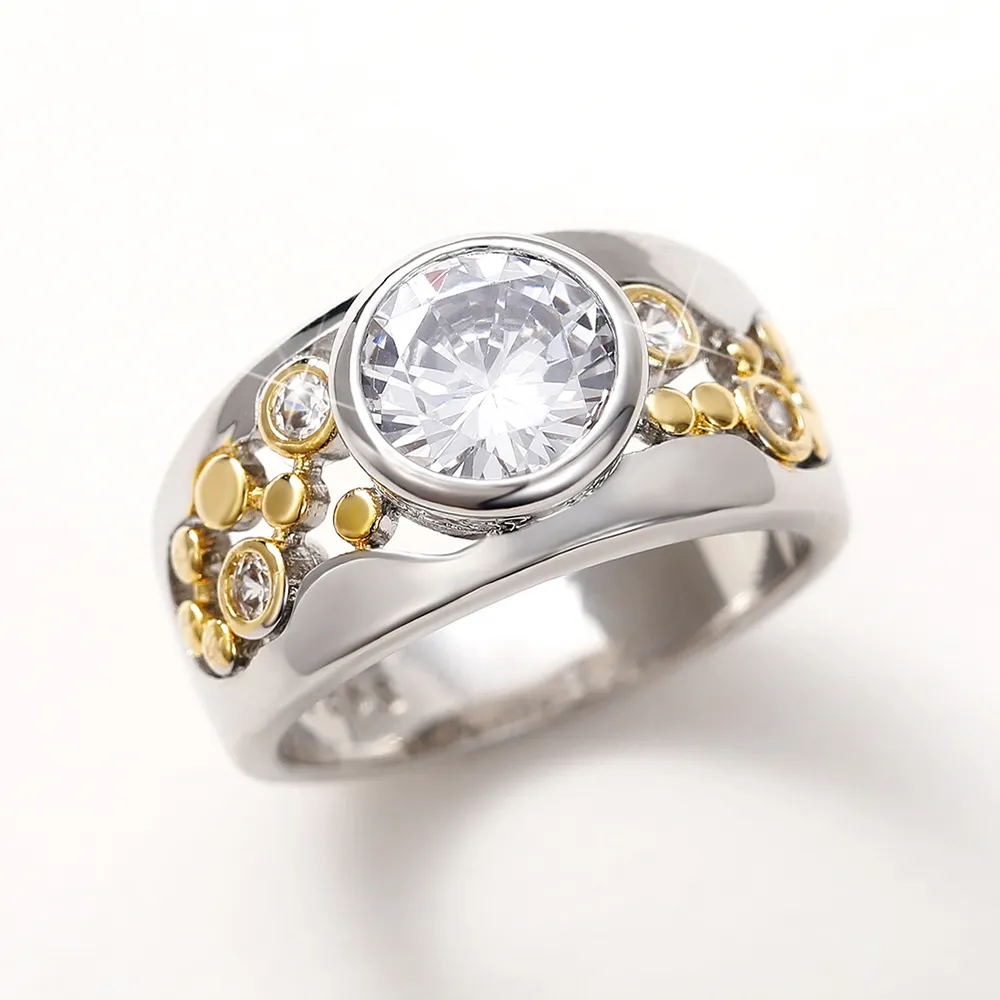 Vintage Inlaid Zirconia Gold &amp; Silver Ring