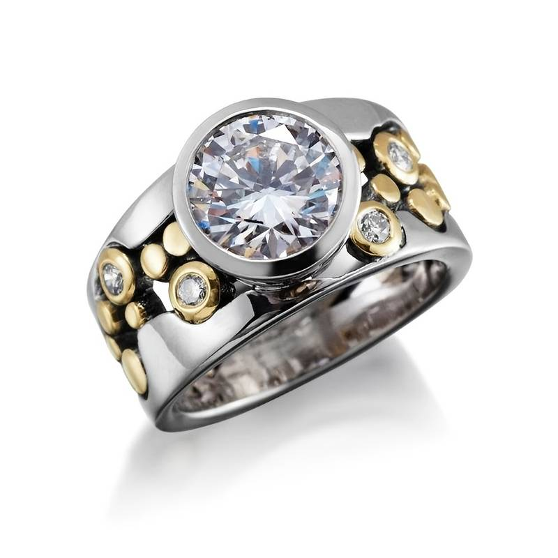 Vintage Inlaid Zirconia Gold &amp; Silver Ring