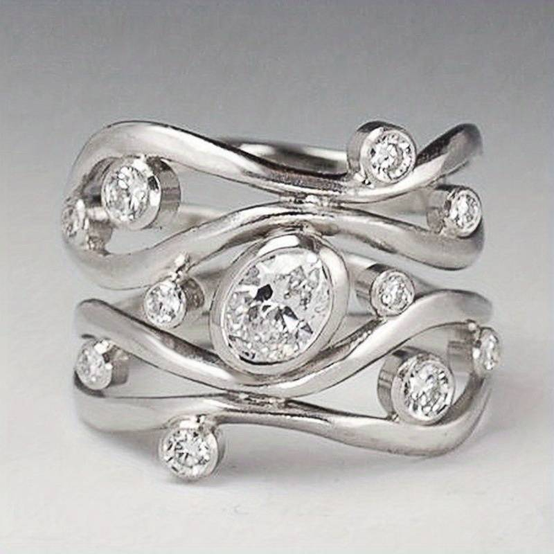 Vintage Silver &amp; Zirconia Irregular Ring