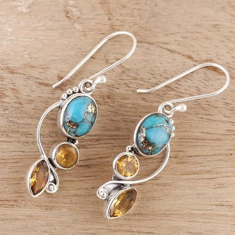 Vintage Blue Stone &amp; Crystal Earrings