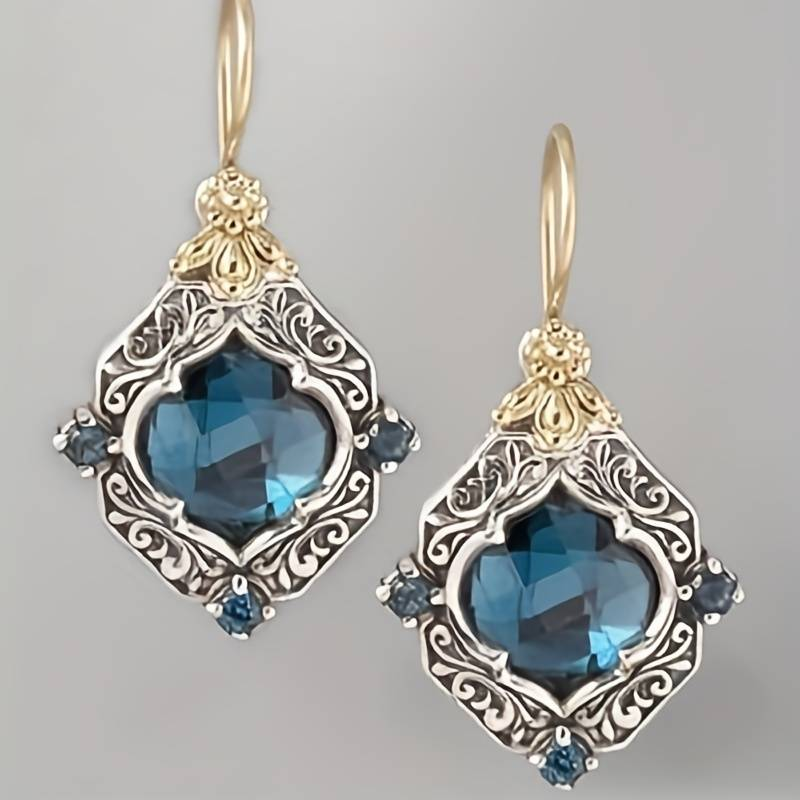 Vintage Blue Crystal Gold &amp; Silver Earrings