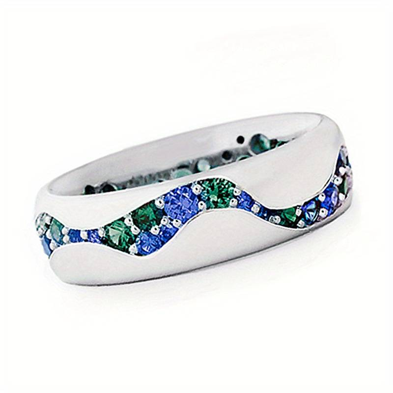 Vintage Blue &amp; Green Inlaid Zirconia Silver Ring