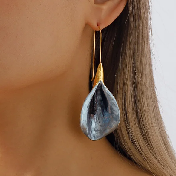 Vintage Blue &amp; Gold Lotus Earrings