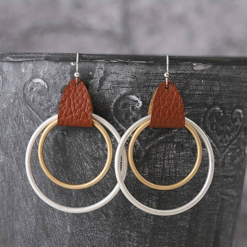 Vintage Leather Gold &amp; Silver Earrings