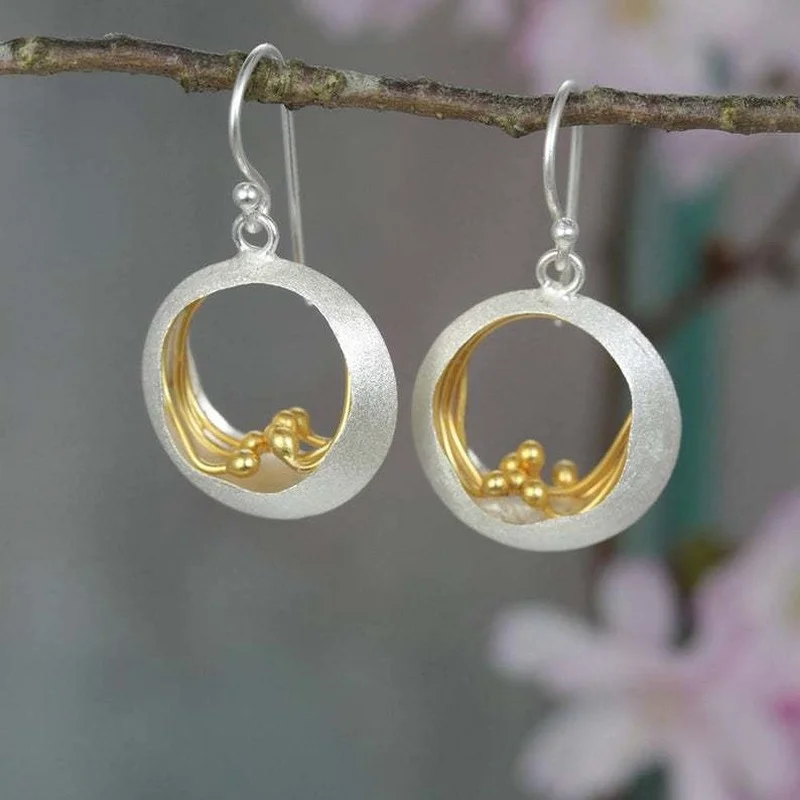 Vintage Gold &amp; Silver Hollow Circle Earrings