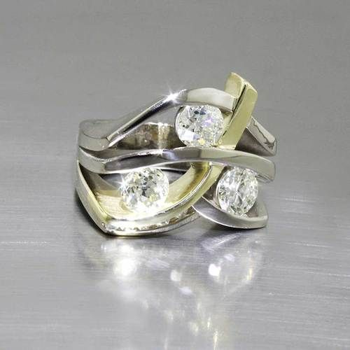 Vintage Zirconia Golden &amp; Silver Ring