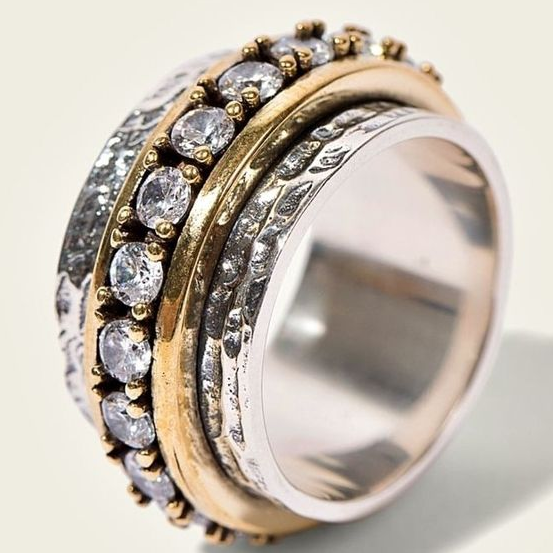 Vintage Golden &amp; Silver Zirconia Ring