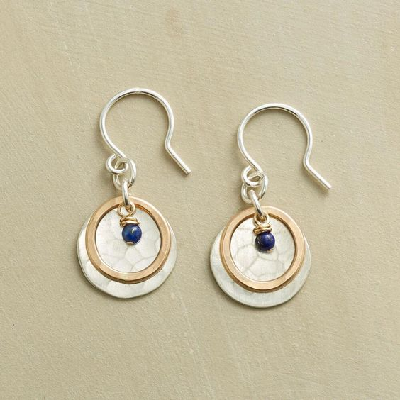 Vintage Blue Stone Gold &amp; Silver Plated Earrings