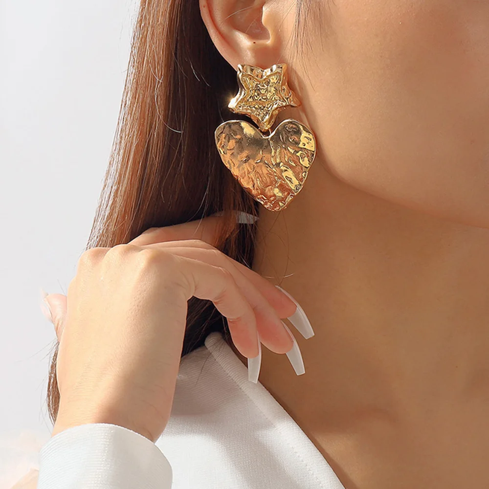 Elegant Gold Start &amp; Heart Earrings