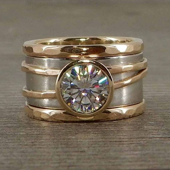 Vintage Inlaid Glass Golden &amp; Silver Ring