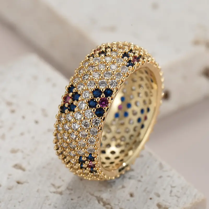 Vintage Bright Blue &amp; Purple Zirconia Gold Ring