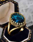 Blue Rounded Crystalline Gold Ring