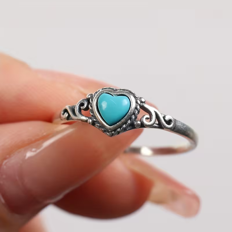 Blue Heart Silver Ring