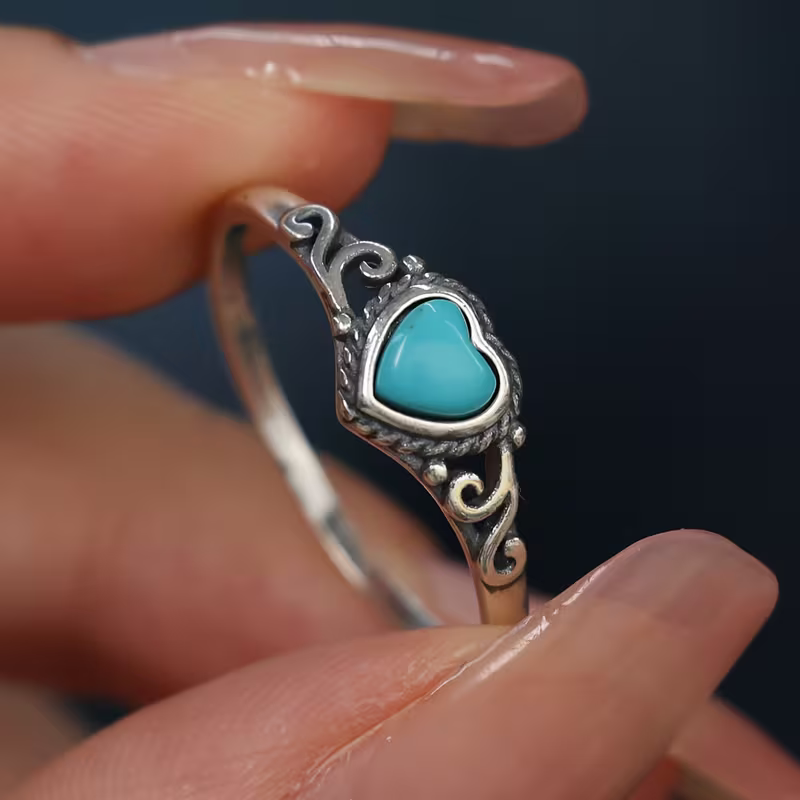 Blue Heart Silver Ring