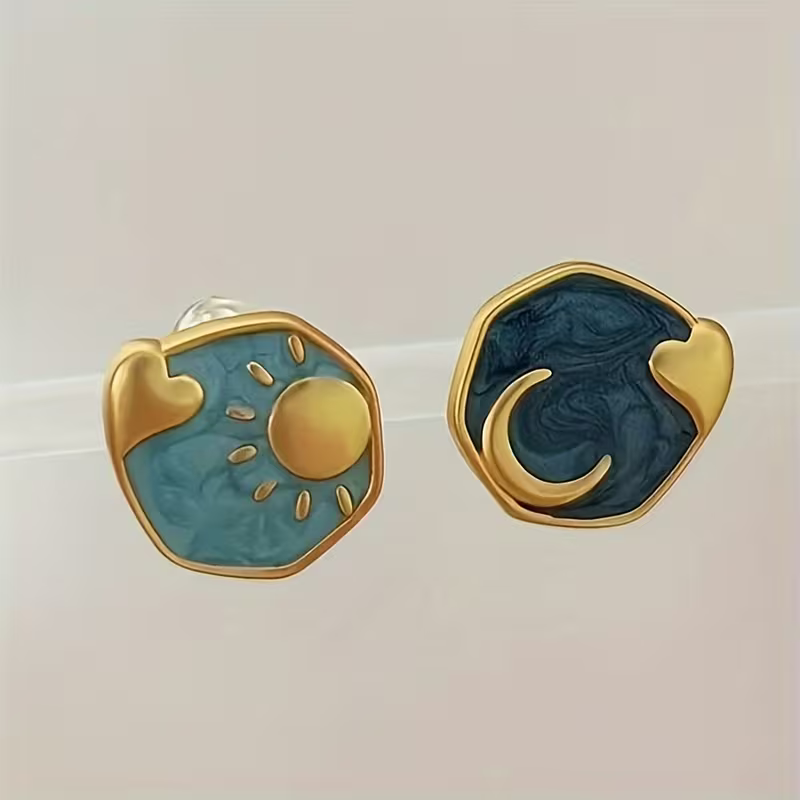 Sun &amp; Moon Enamel Earrings