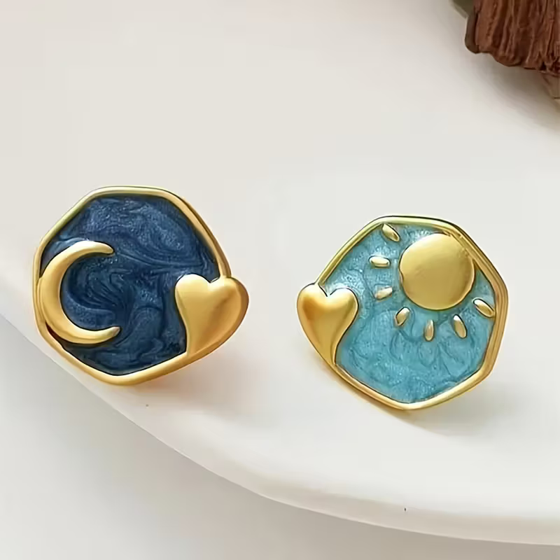 Sun &amp; Moon Enamel Earrings