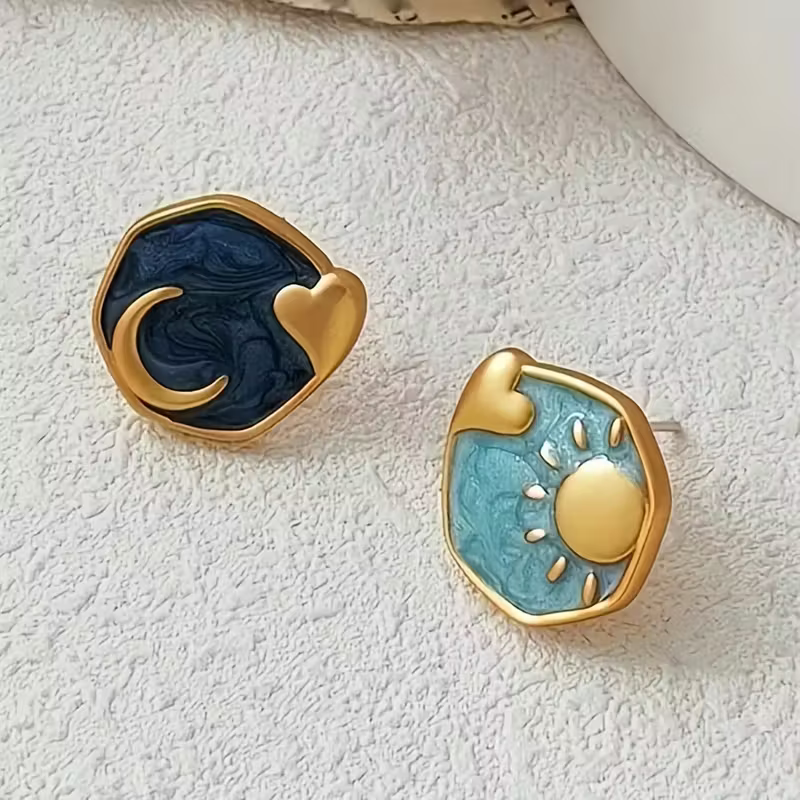 Sun &amp; Moon Enamel Earrings