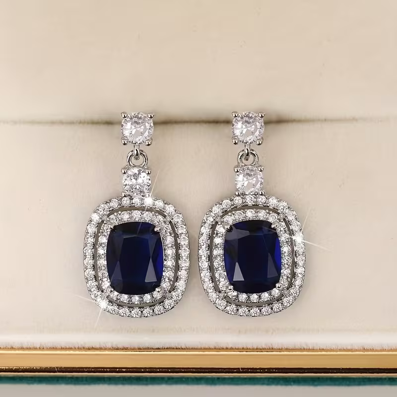 Royal Sapphire Halo Earrings