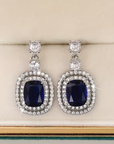 Royal Sapphire Halo Earrings