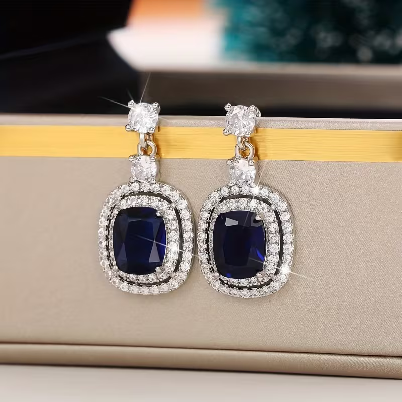 Royal Sapphire Halo Earrings
