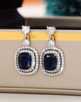 Royal Sapphire Halo Earrings
