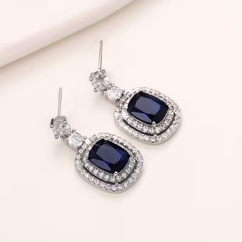 Royal Sapphire Halo Earrings