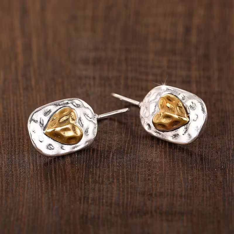 Golden Heart Pebble Drop Earrings