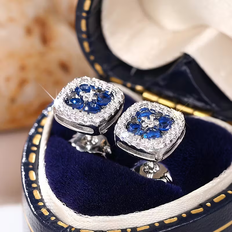 Sapphire Square Earrings