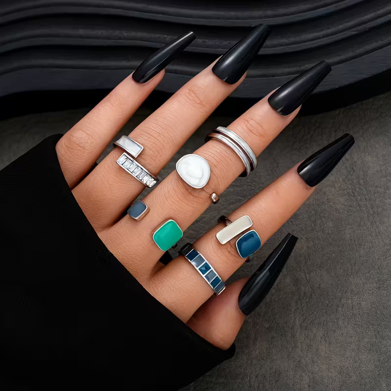 Geometric Colorblock Ring Set