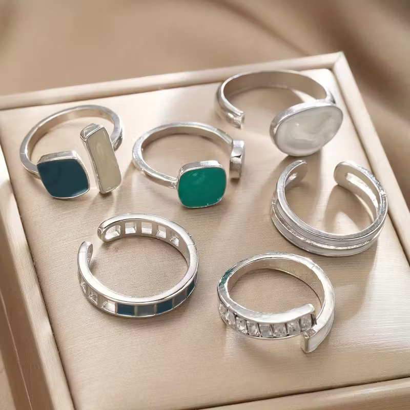 Geometric Colorblock Ring Set