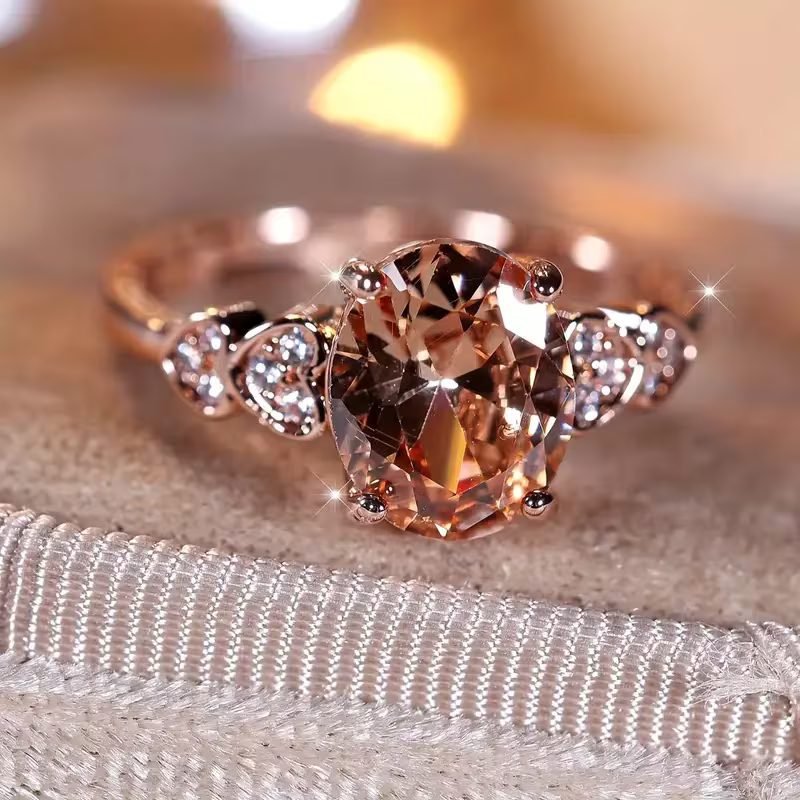Rose Crystal Heart Ring
