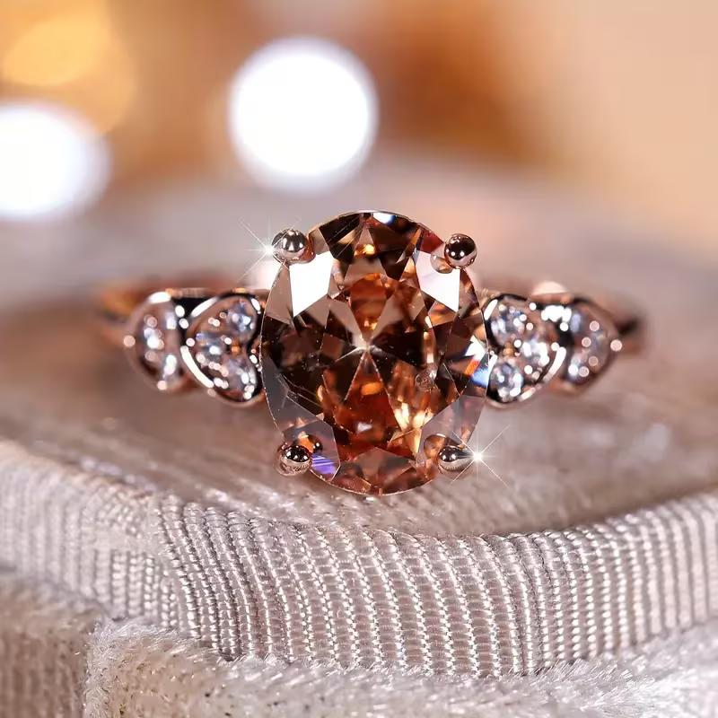 Rose Crystal Heart Ring