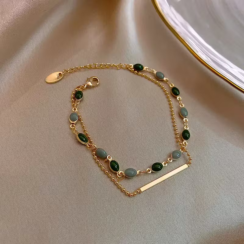 Green Gem Double-Layer Bracelet