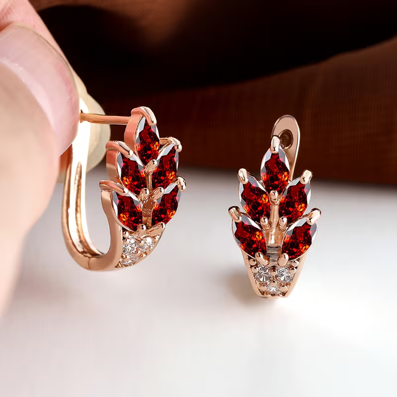 Ruby Leaf Earrings