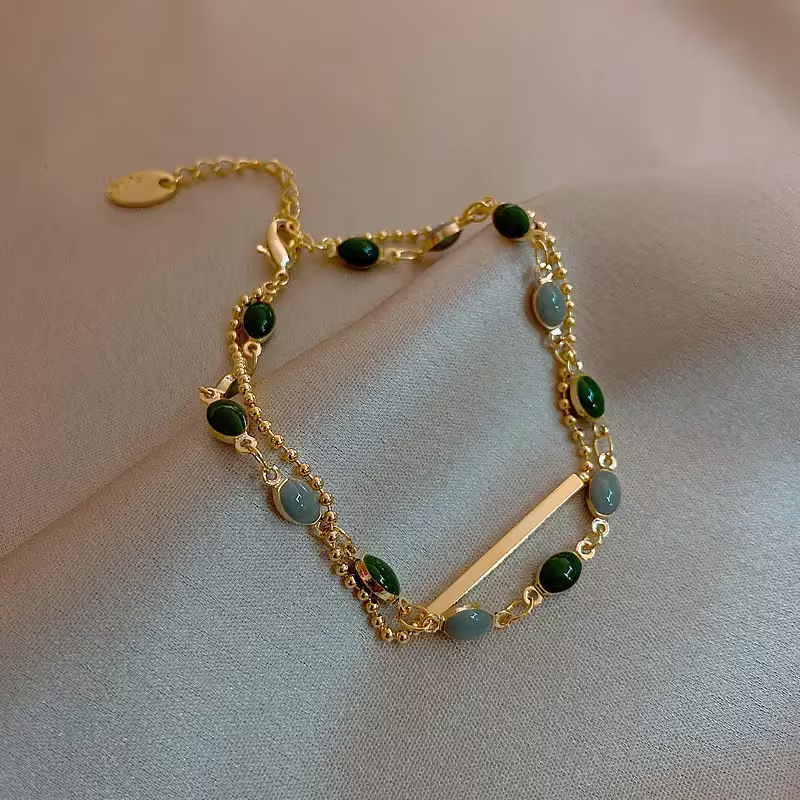 Green Gem Double-Layer Bracelet