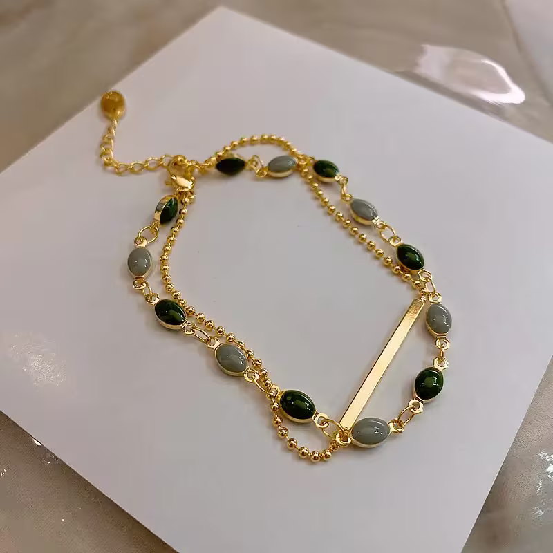 Green Gem Double-Layer Bracelet