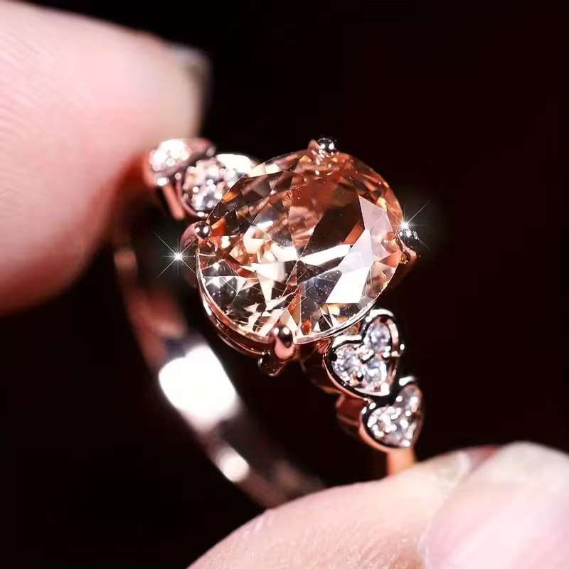 Rose Crystal Heart Ring