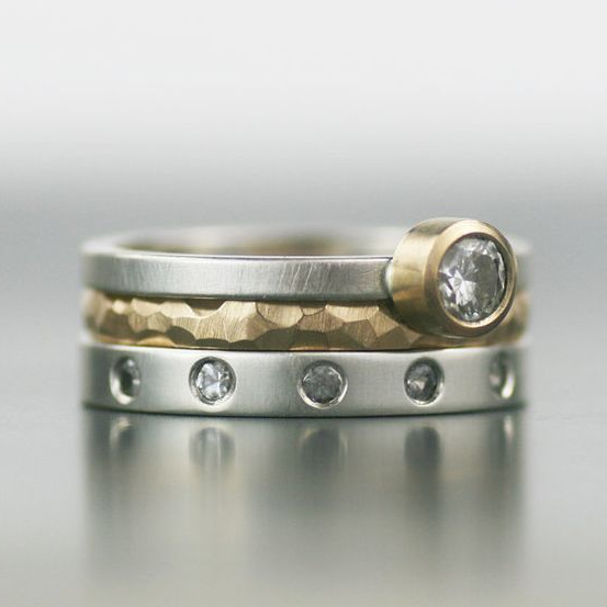 Vintage Layered Gold &amp; Silver Zirconia Ring