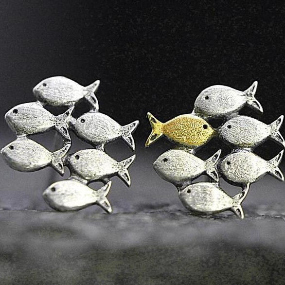 Vintage Silver &amp; Gold Fish Earrings
