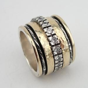 Vintage Gold Plated &amp; Zirconia Thick Ring