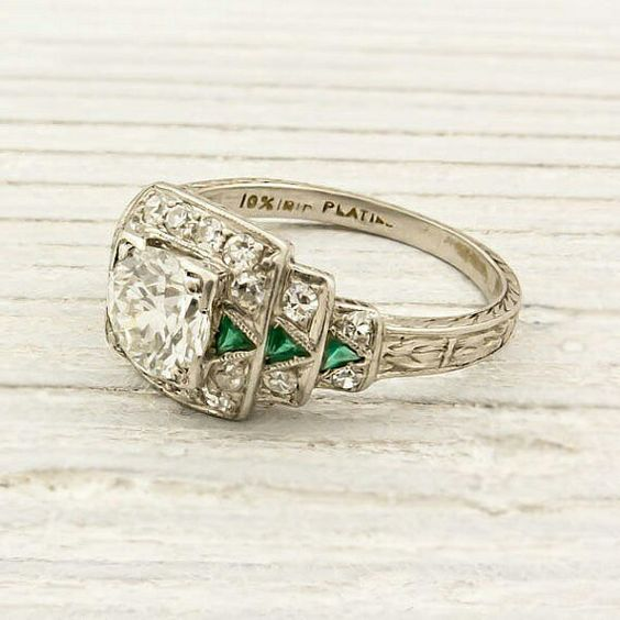 Vintage Crystal &amp; Green Zirconia Silver Ring
