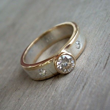 Vintage Inlaid Glass Silver &amp; Gold Fine Ring