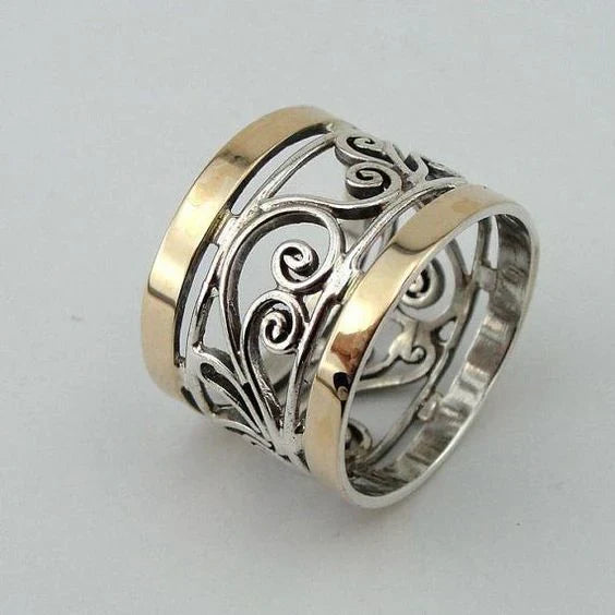 Vintage Hollow Silver &amp; Gold Ring
