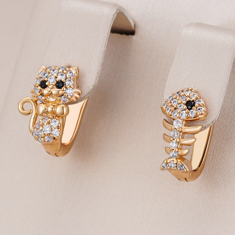 Elegant Cat &amp; Fish Earrings