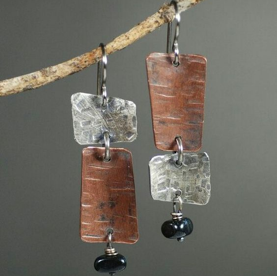 Vintage Bronze &amp; Silver Earrings
