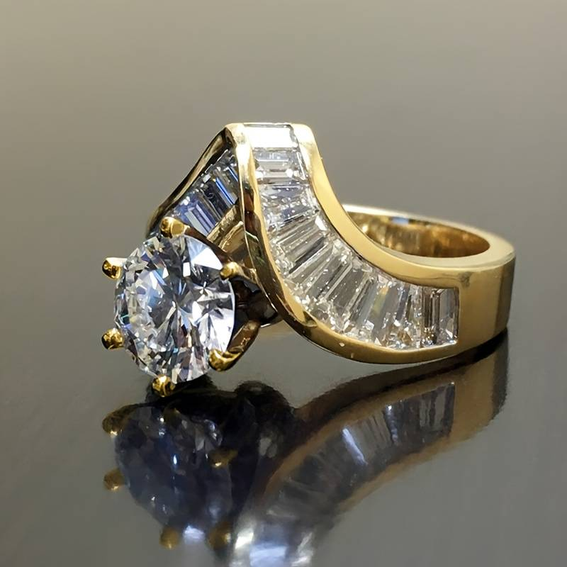 Vintage Irregular Zirconia &amp; Gold Ring