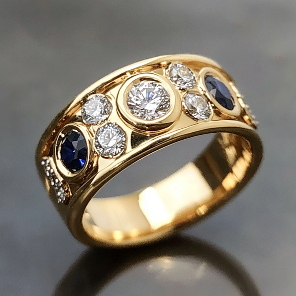 Vintage Inlaid Blue &amp; White Crystal Ring